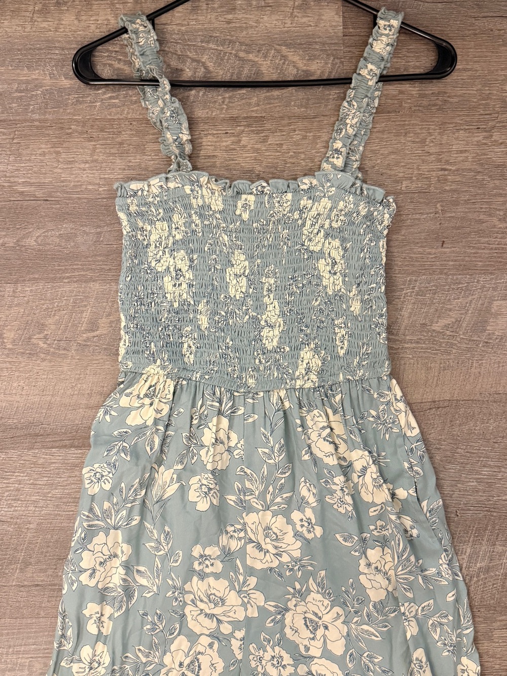 Patrons of Peace Blue and Cream Floral Smocked Floral Flowy Jumpsuit